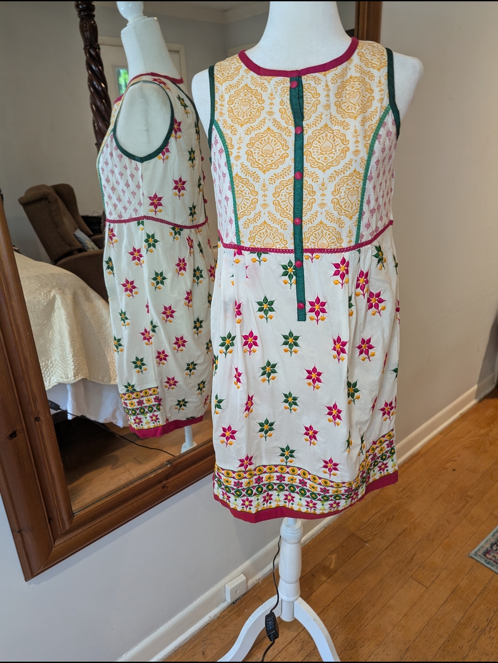 G.I.L.I. Cream Mini Dress with Pink and Green Accents
